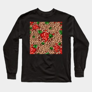 Rose flowers with leopard texture Long Sleeve T-Shirt